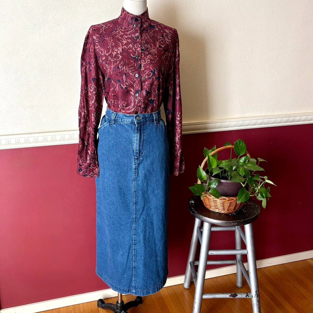 Vintage Riders Casuals Blue Denim Maxi Skirt 14 High Rise Cotton Pencil Western